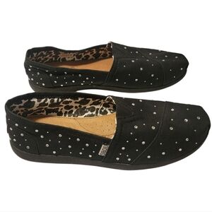 Nwot SKECHERS BOBS Size 10 Rhinestone Flats Loafers Black + Leather Insoles